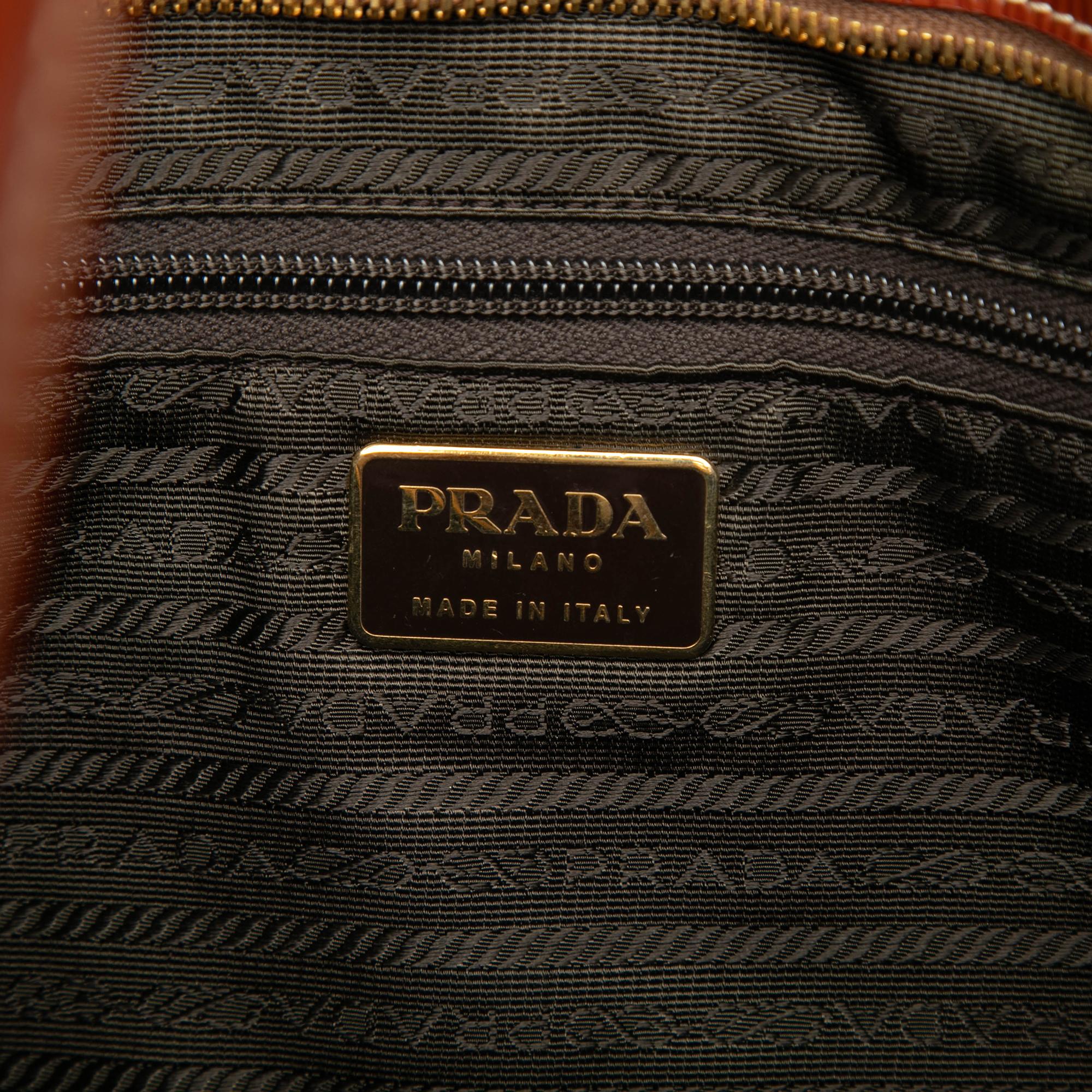 Prada Textured Patent St Grana Paglia Tote