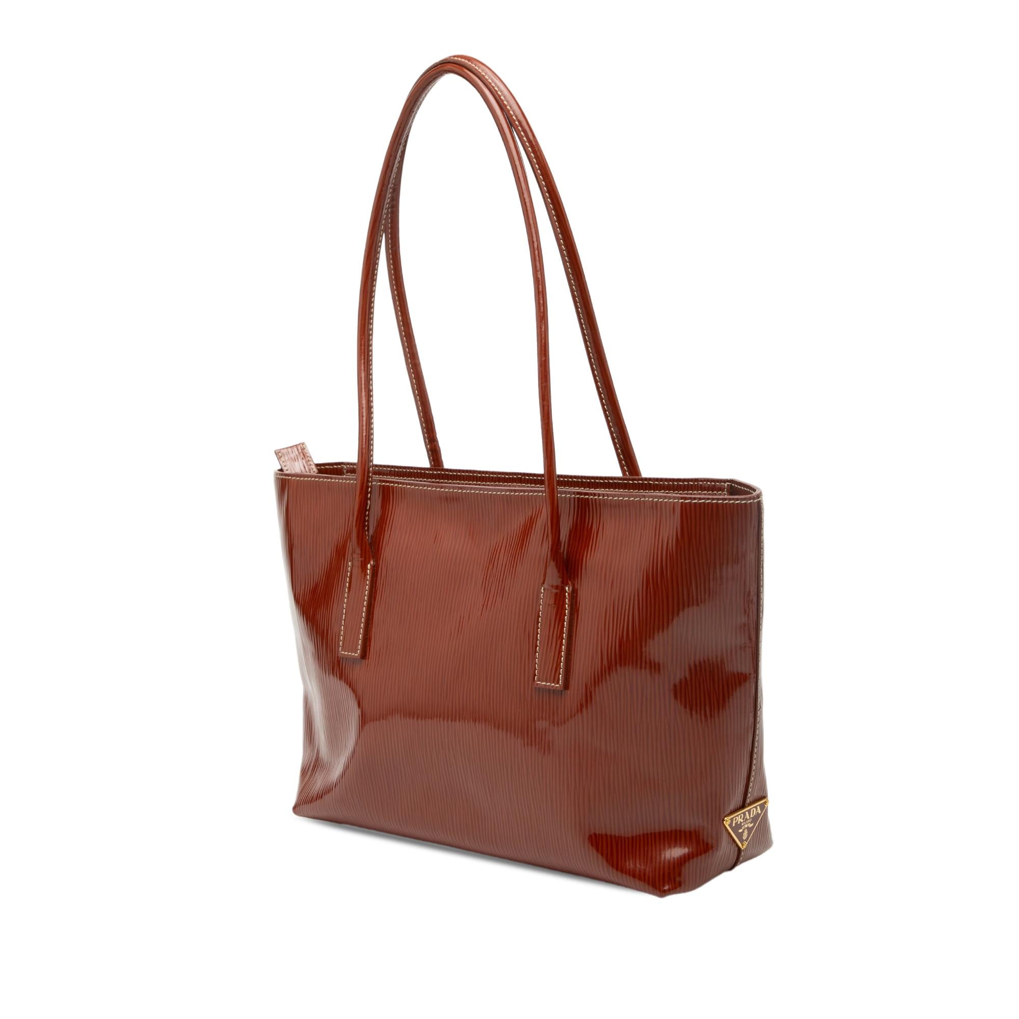 Prada Textured Patent St Grana Paglia Tote