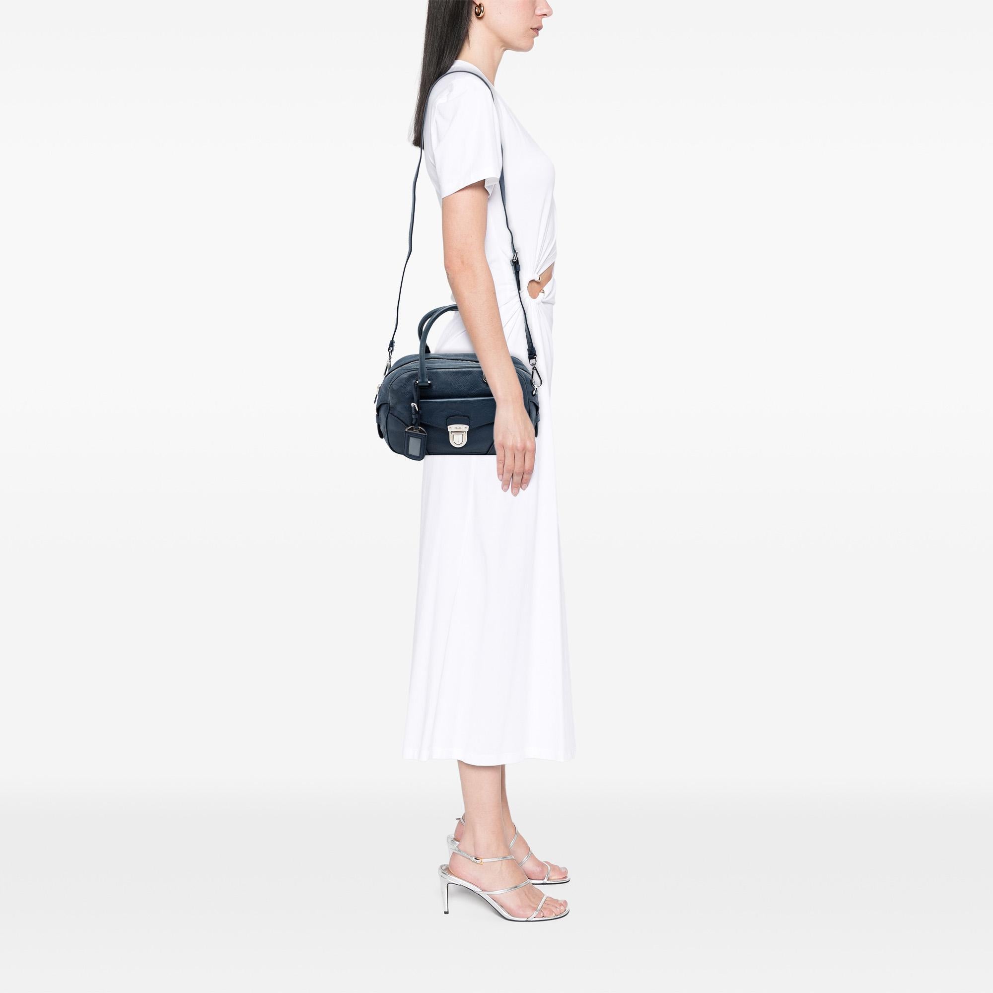 Prada Vitello Daino Front Pocket Boston Bag