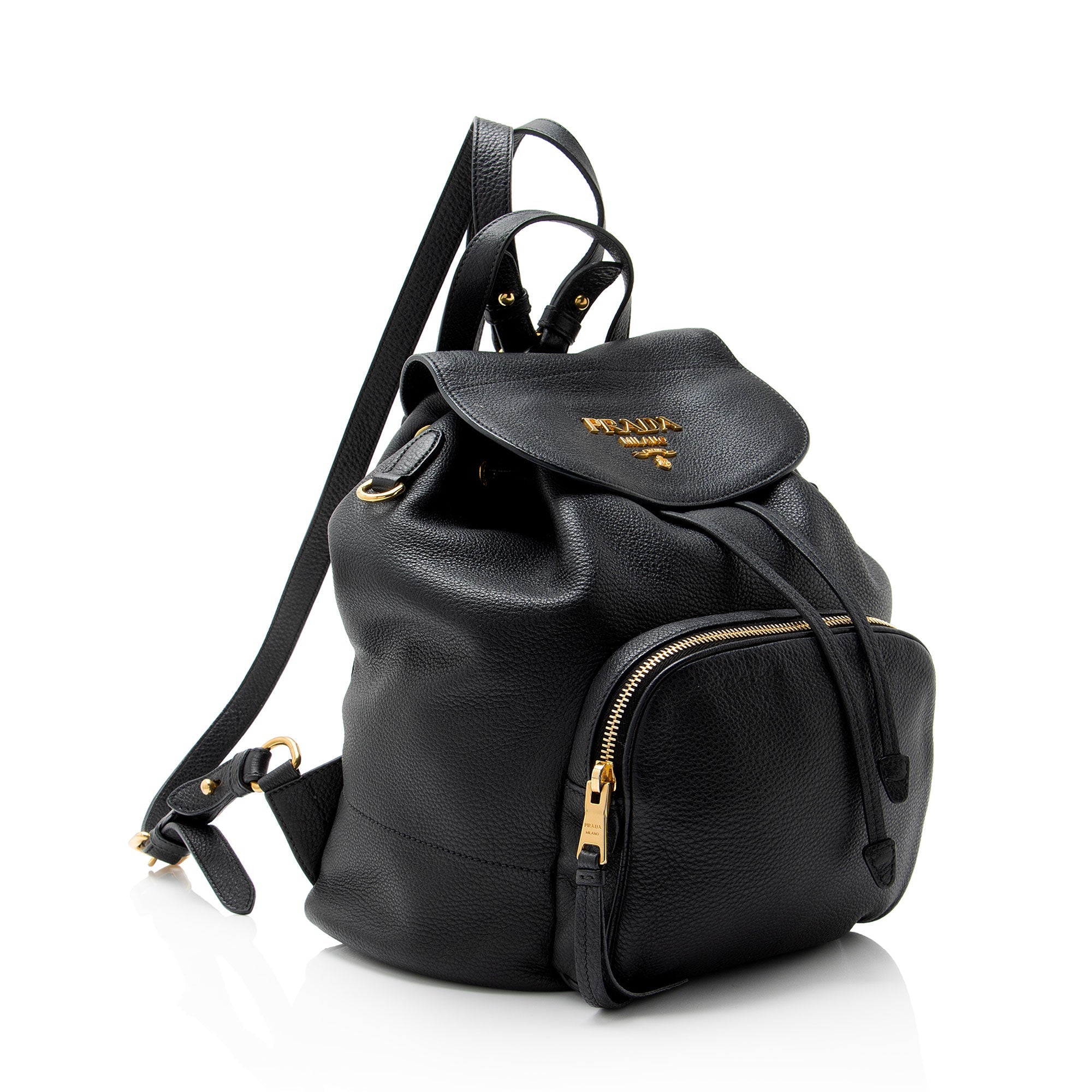 Prada Vitello Daino Drawstring Flap Backpack