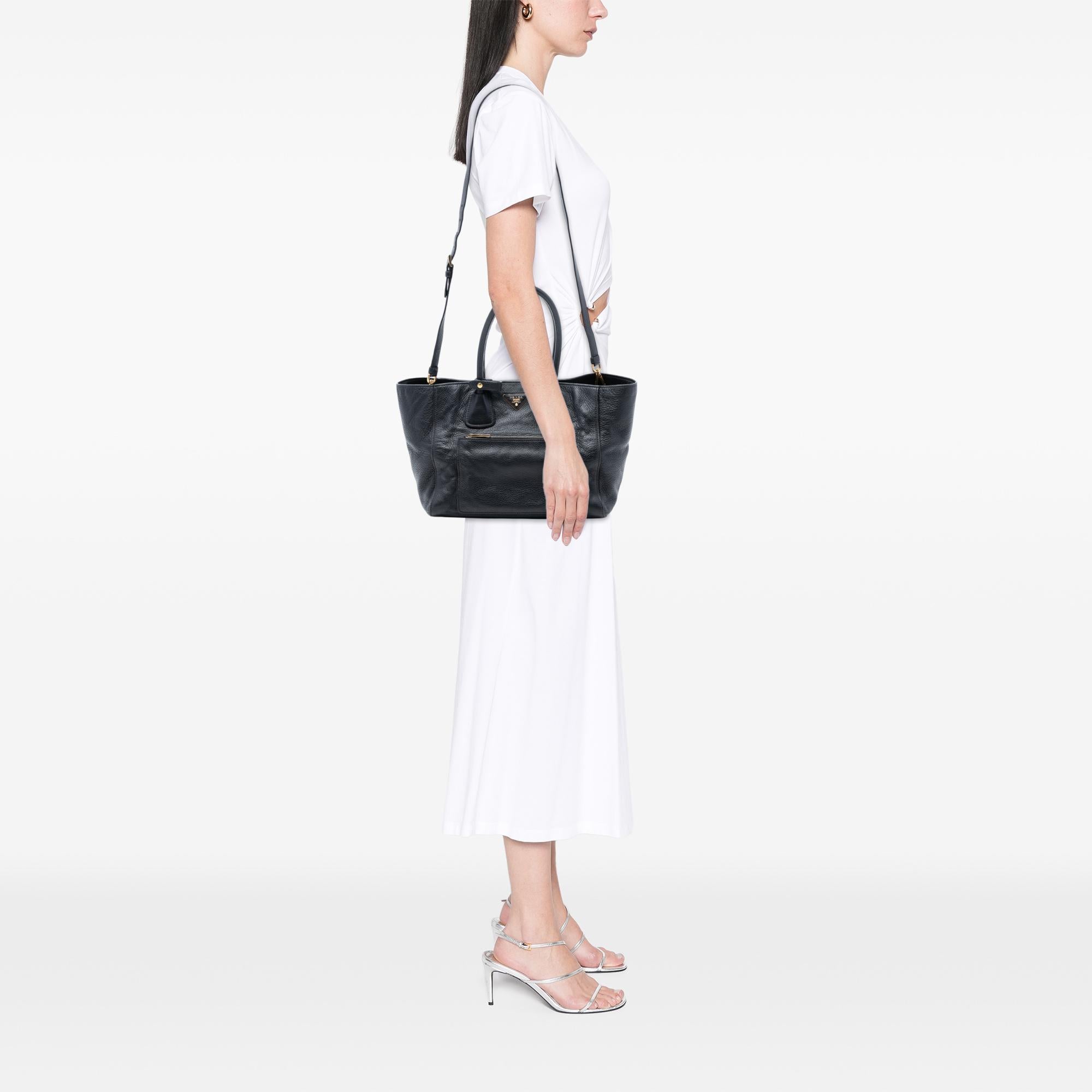 Prada Vitello Daino Front Pocket Open Convertible Tote
