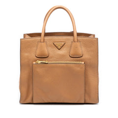Prada Vitello Daino Front Pocket Open Convertible Tote