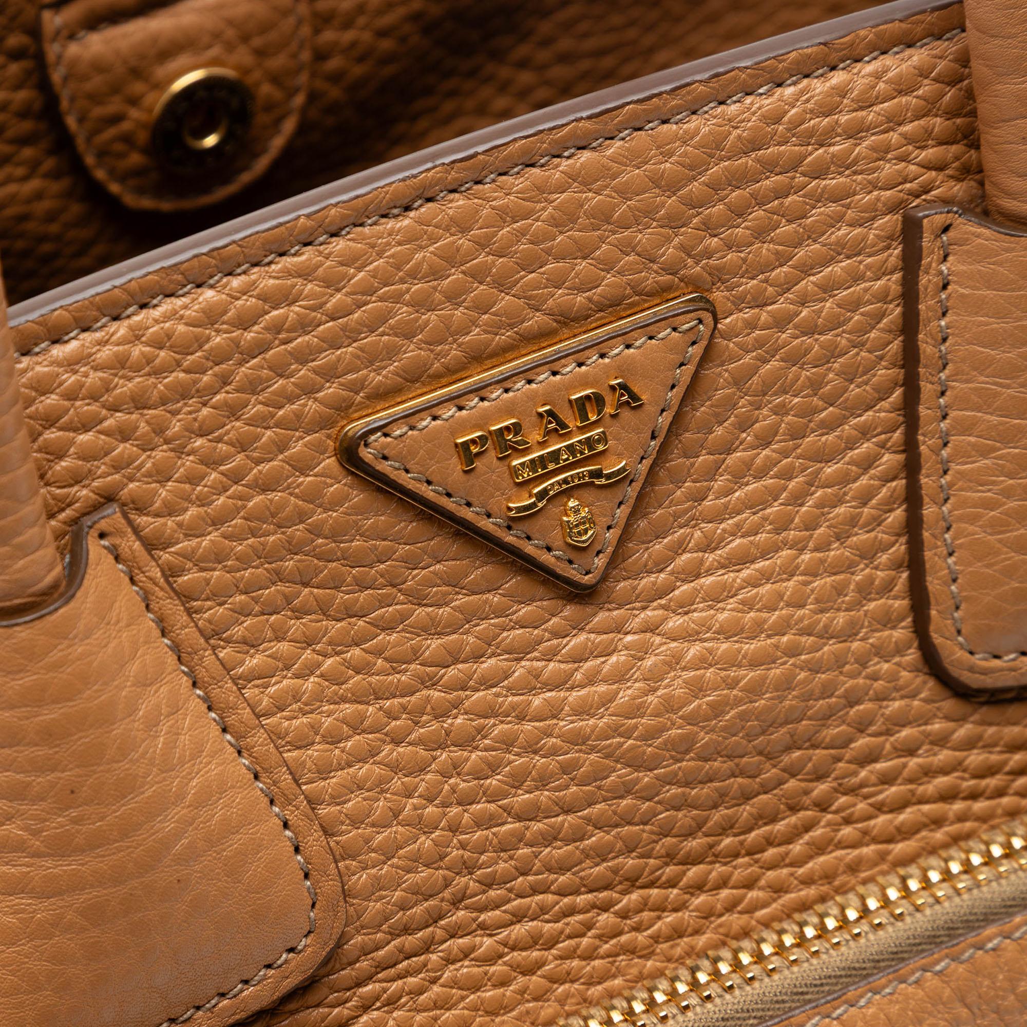 Prada Vitello Daino Front Pocket Open Convertible Tote