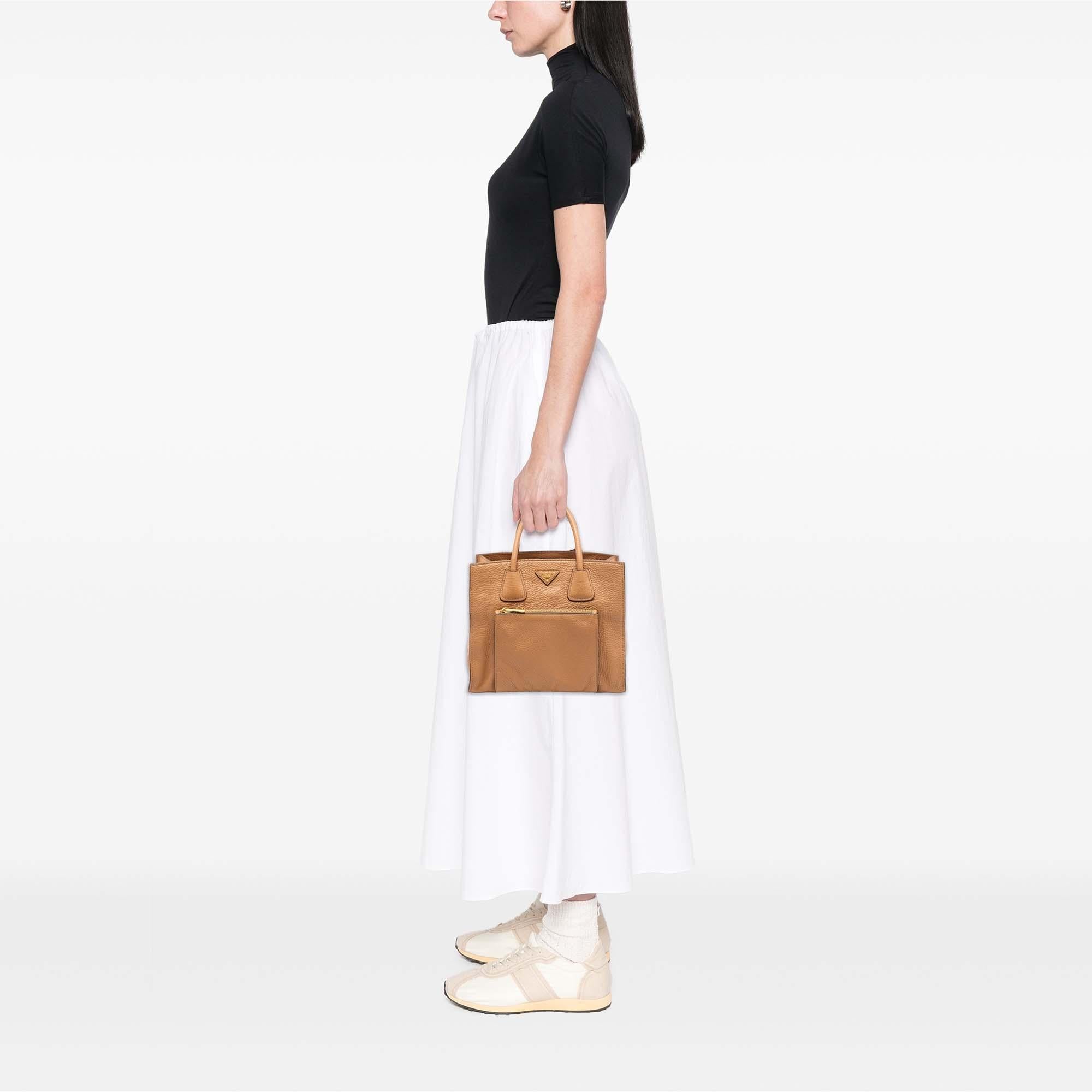 Prada Vitello Daino Front Pocket Open Convertible Tote