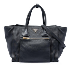 Prada Vitello Daino Front Pocket Open Convertible Tote