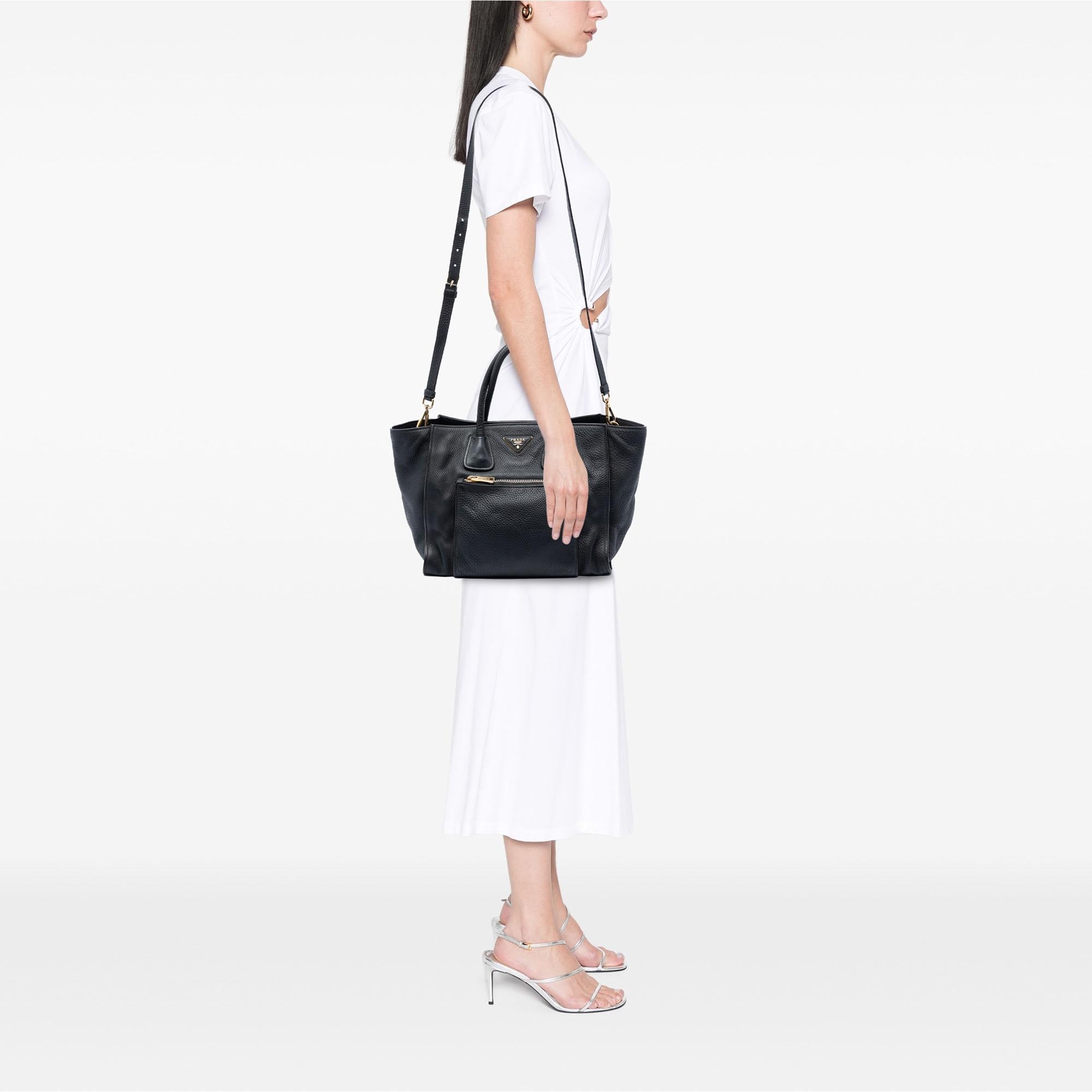 Prada Vitello Daino Front Pocket Open Convertible Tote