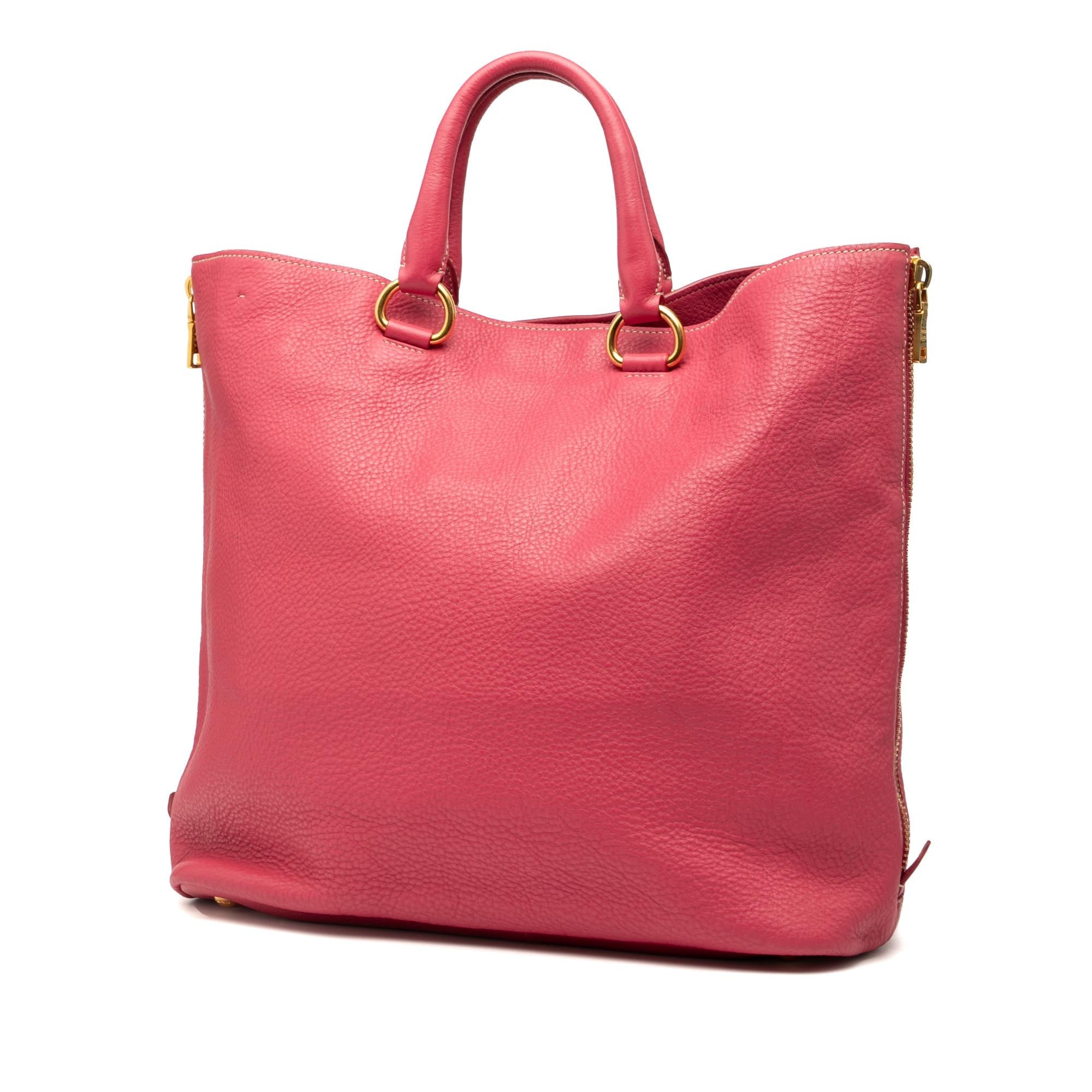 Prada Vitello Daino Side Zip Convertible Tote