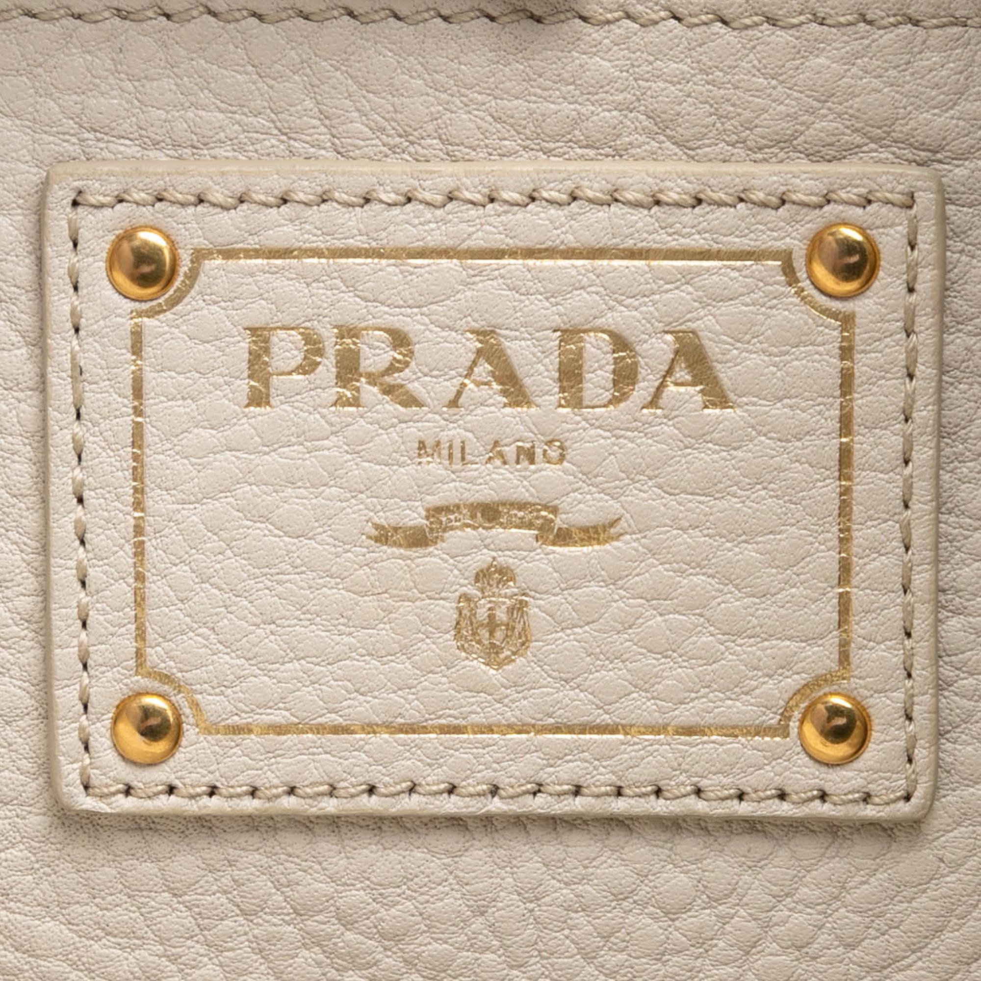 Prada Vitello Daino Side Zip Open Convertible Tote