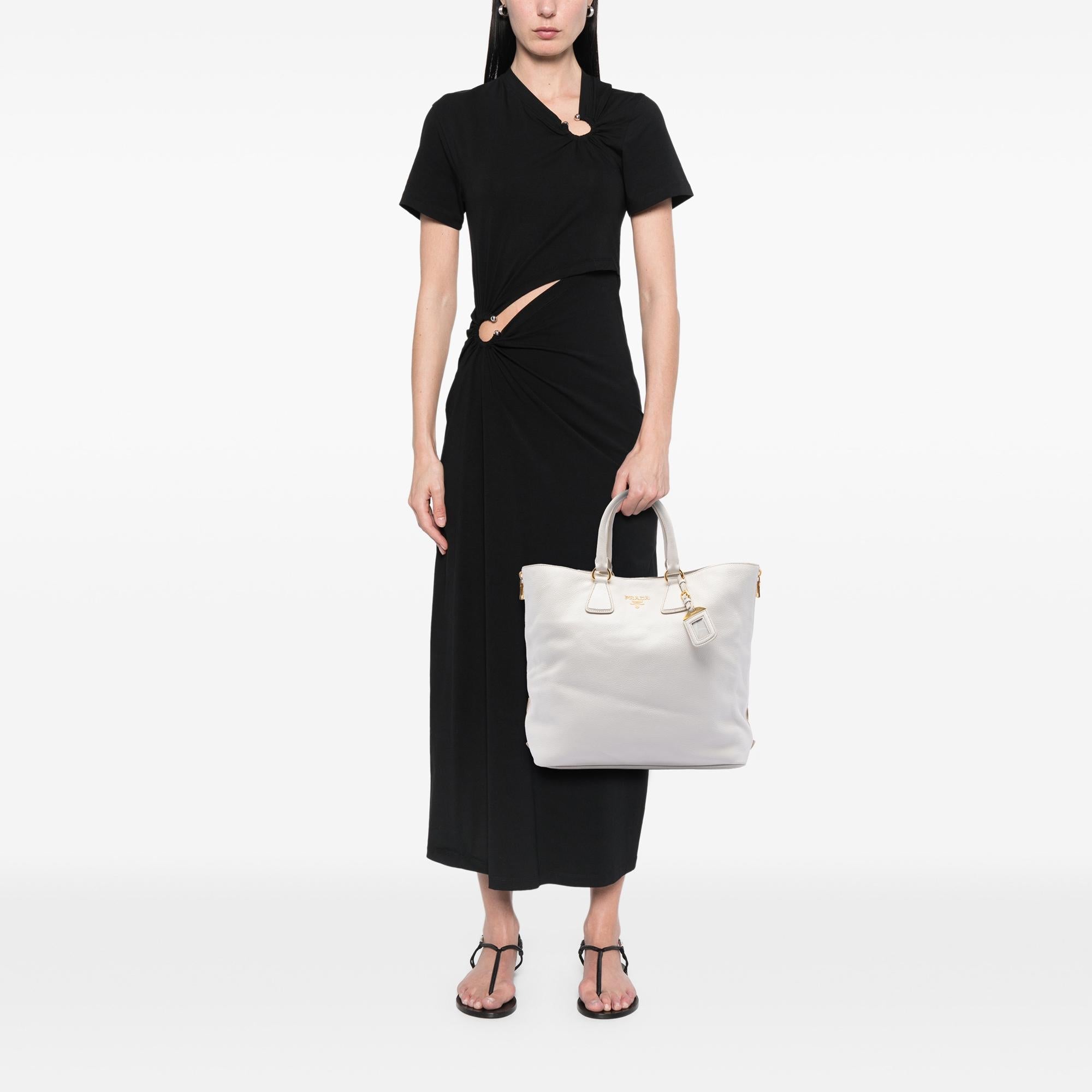 Prada Vitello Daino Side Zip Open Convertible Tote