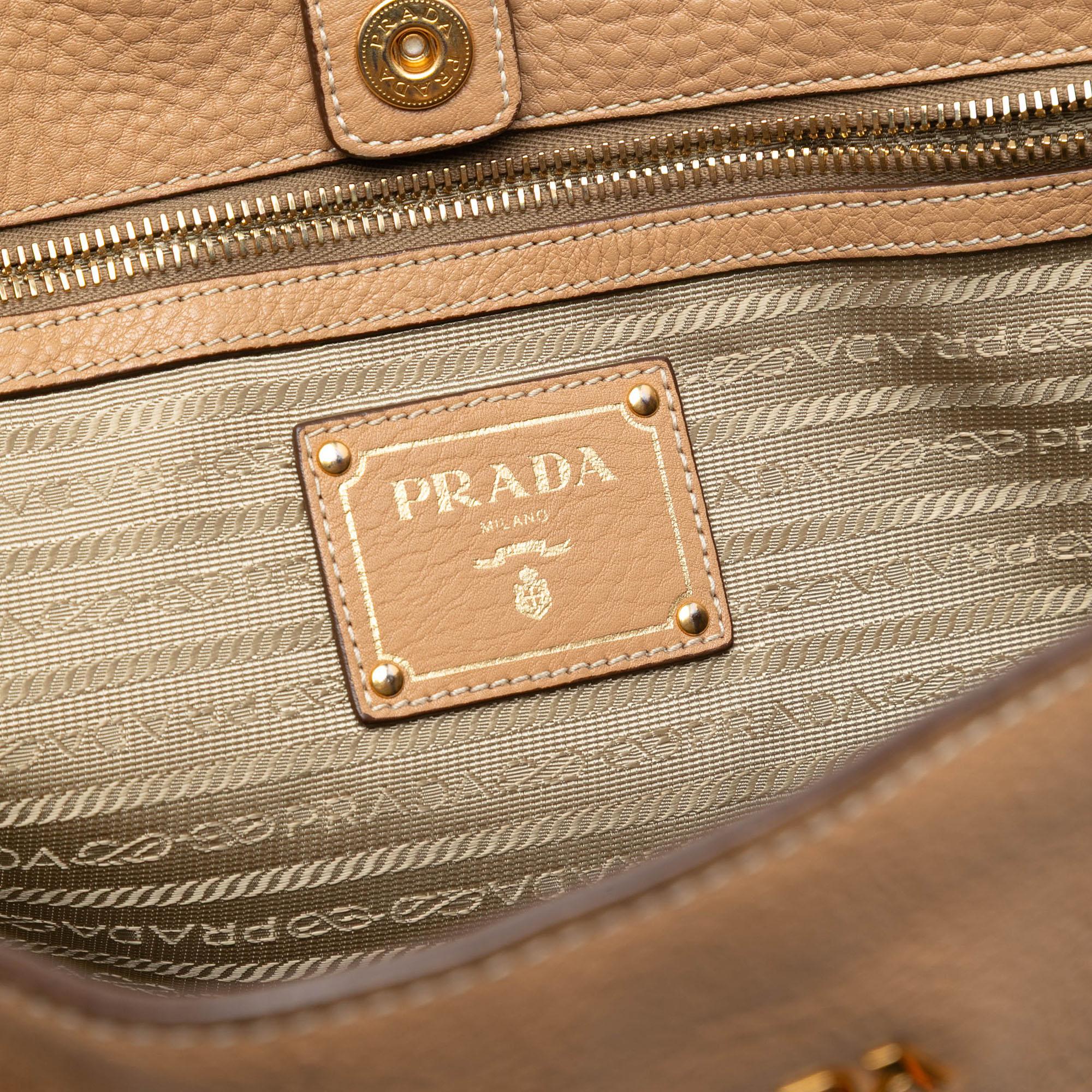 Prada Vitello Daino Side Zip Shopper Tote