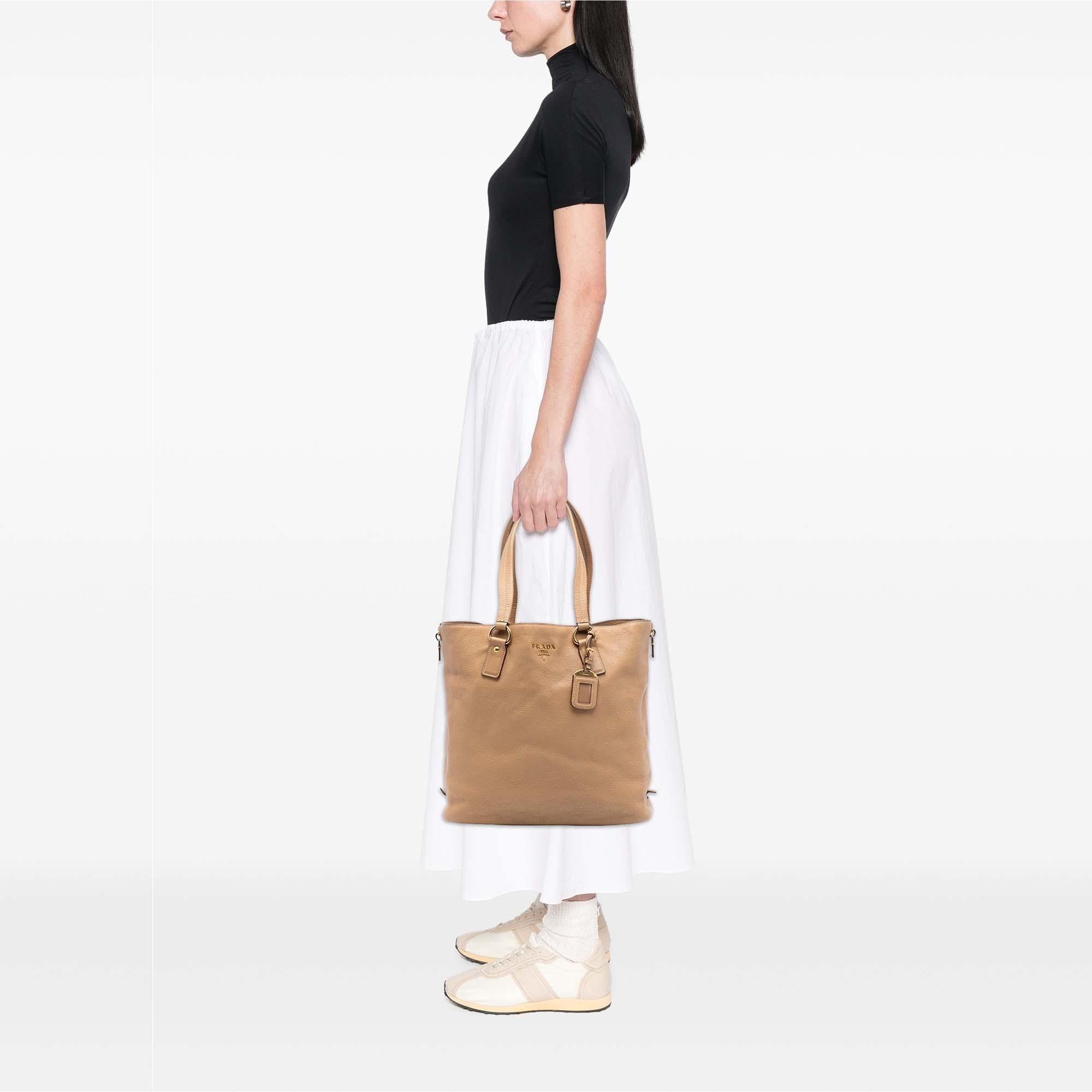 Prada Vitello Daino Side Zip Shopper Tote