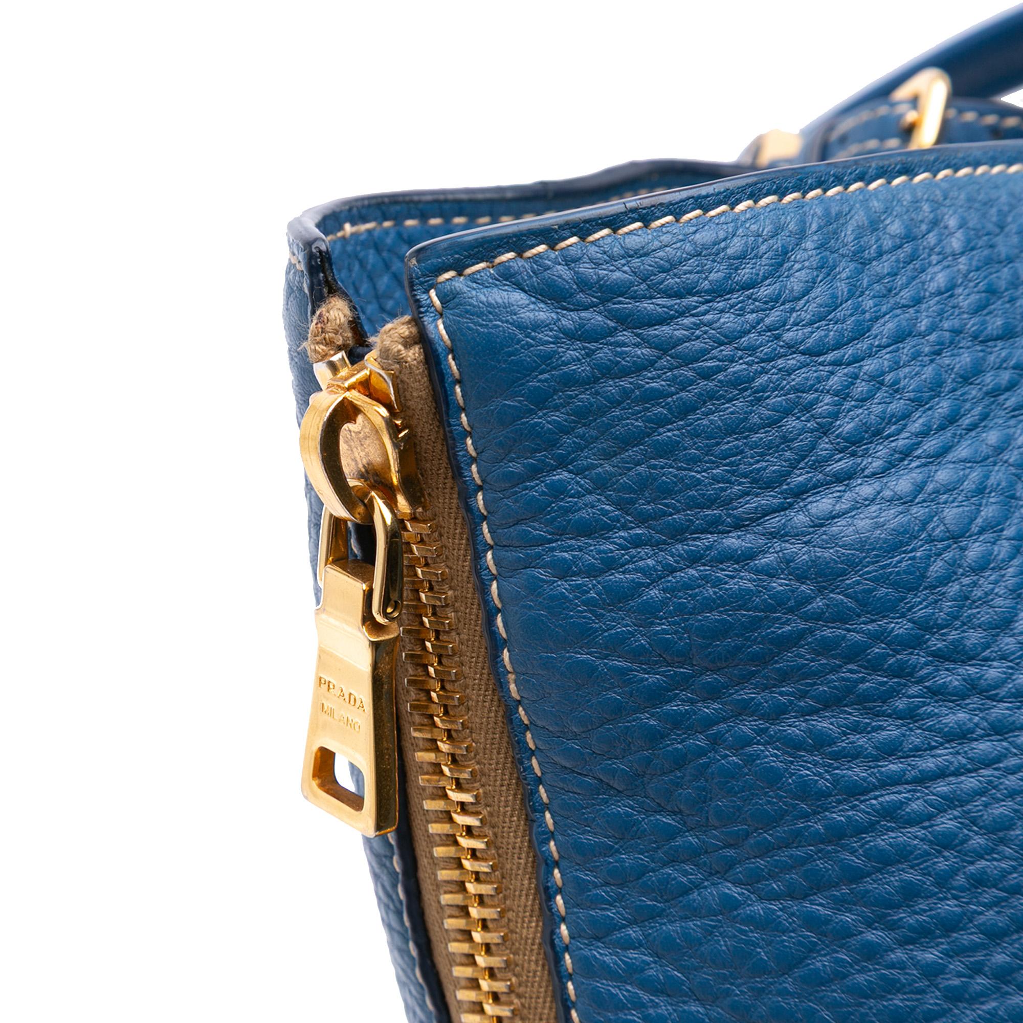 Prada Vitello Daino Side Zip Shopper Tote