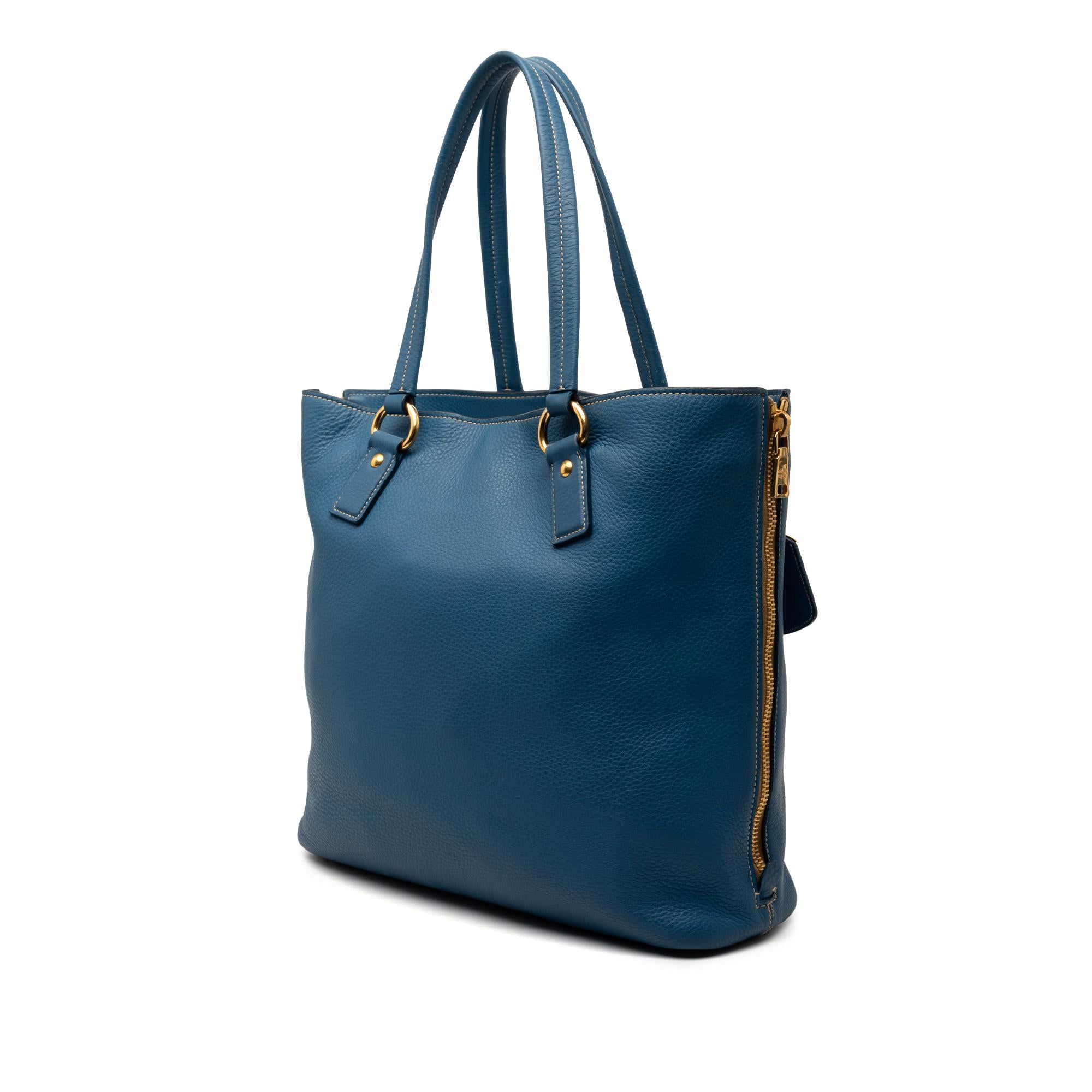 Prada Vitello Daino Side Zip Shopper Tote
