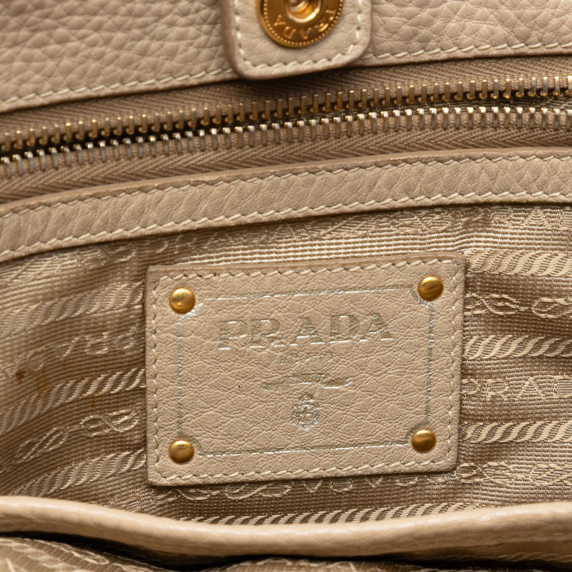Prada Vitello Daino Side Zip Shopper Tote