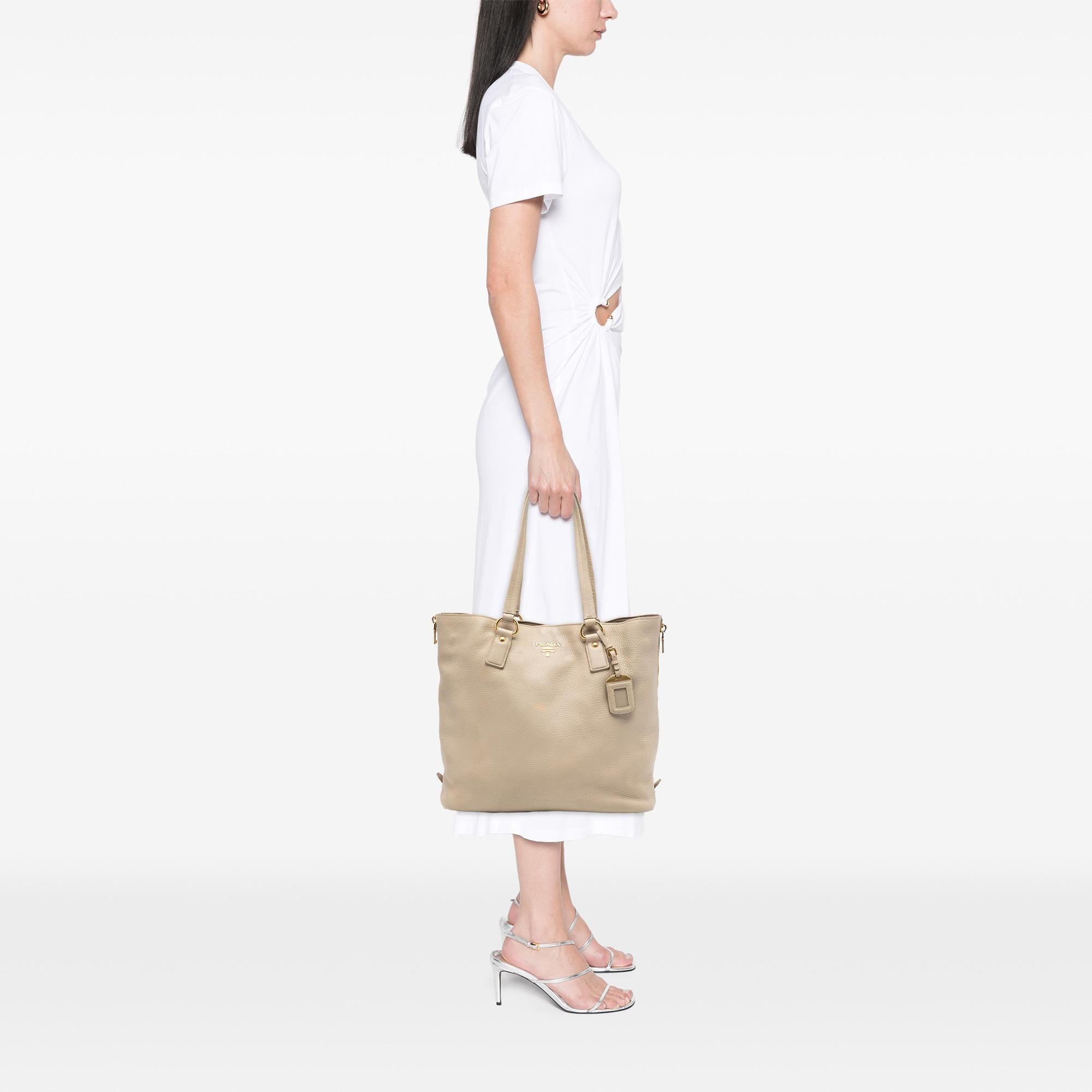 Prada Vitello Daino Side Zip Shopper Tote