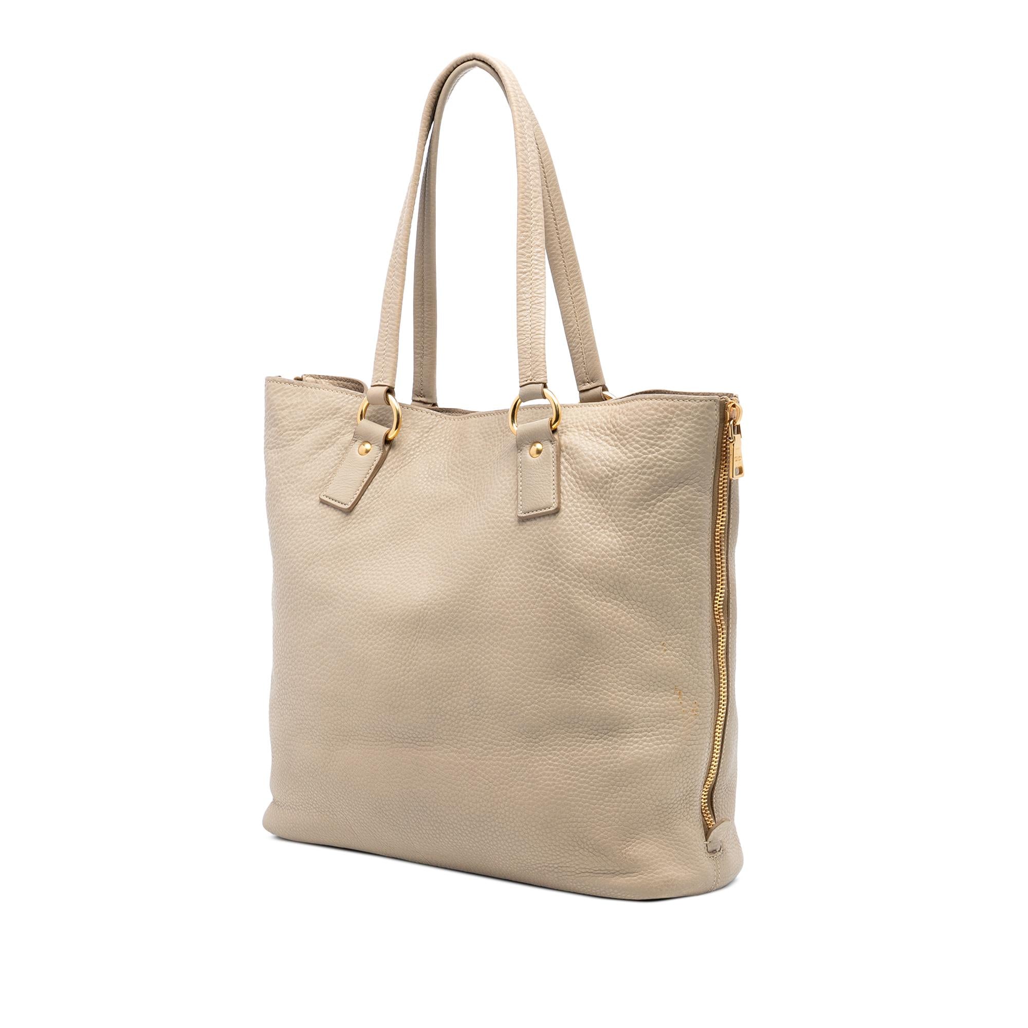 Prada Vitello Daino Side Zip Shopper Tote