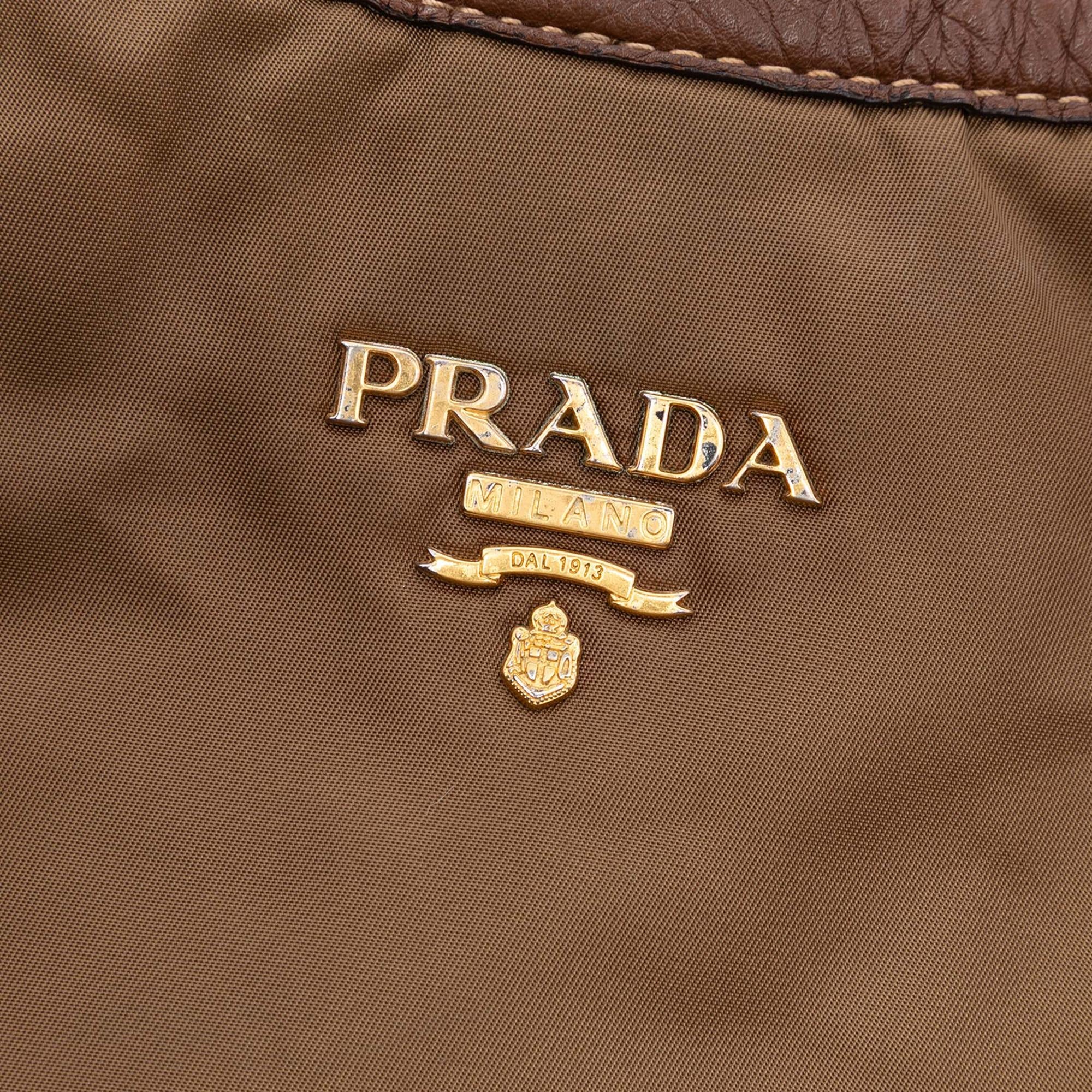 Prada Vitello Daino Trimmed Tessuto Satchel