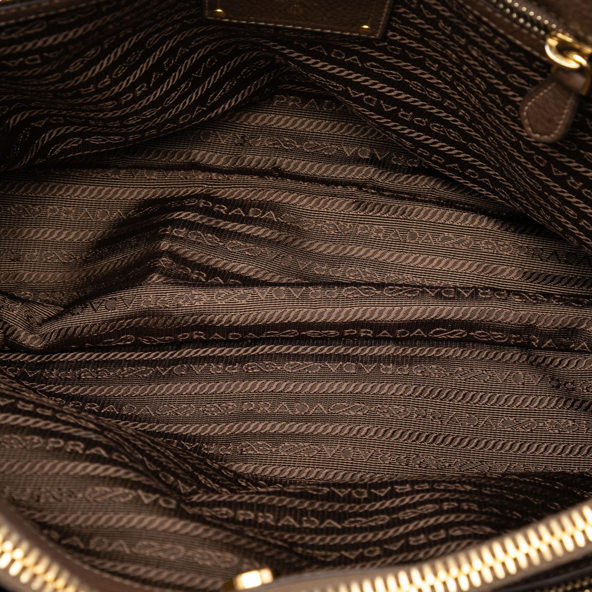 Prada Vitello Daino Trimmed Tessuto Satchel