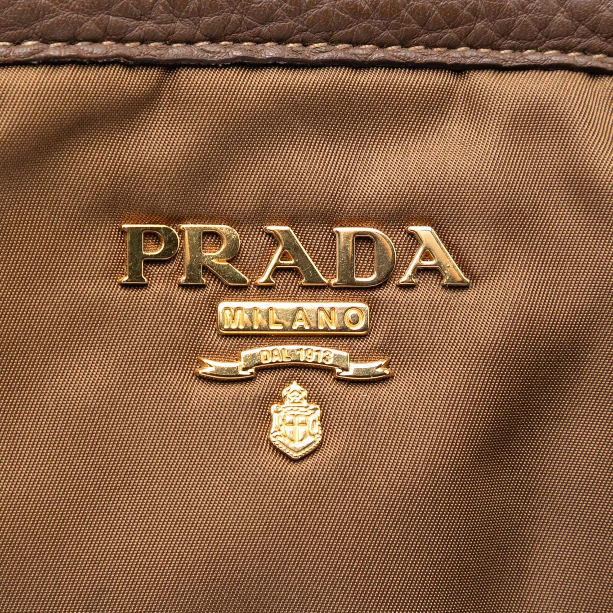 Prada Vitello Daino Trimmed Tessuto Satchel