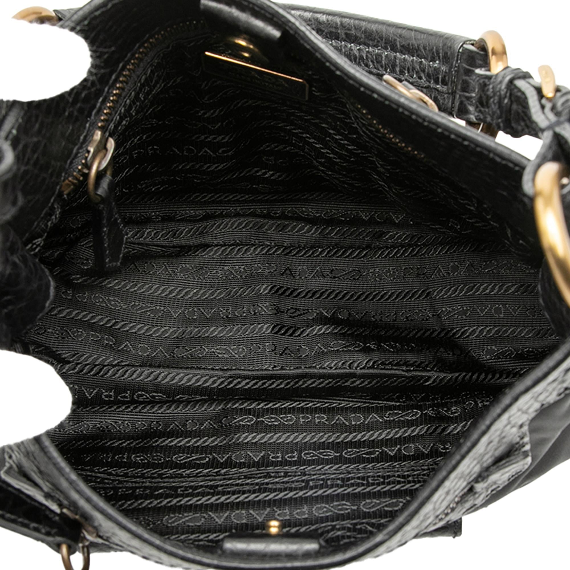 Prada Vitello Daino Trimmed Tessuto Shoulder Bag