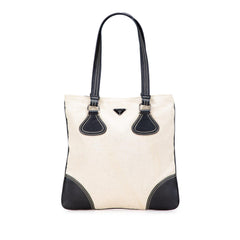 Prada Vitello Trimmed Canvas Canapa Tote