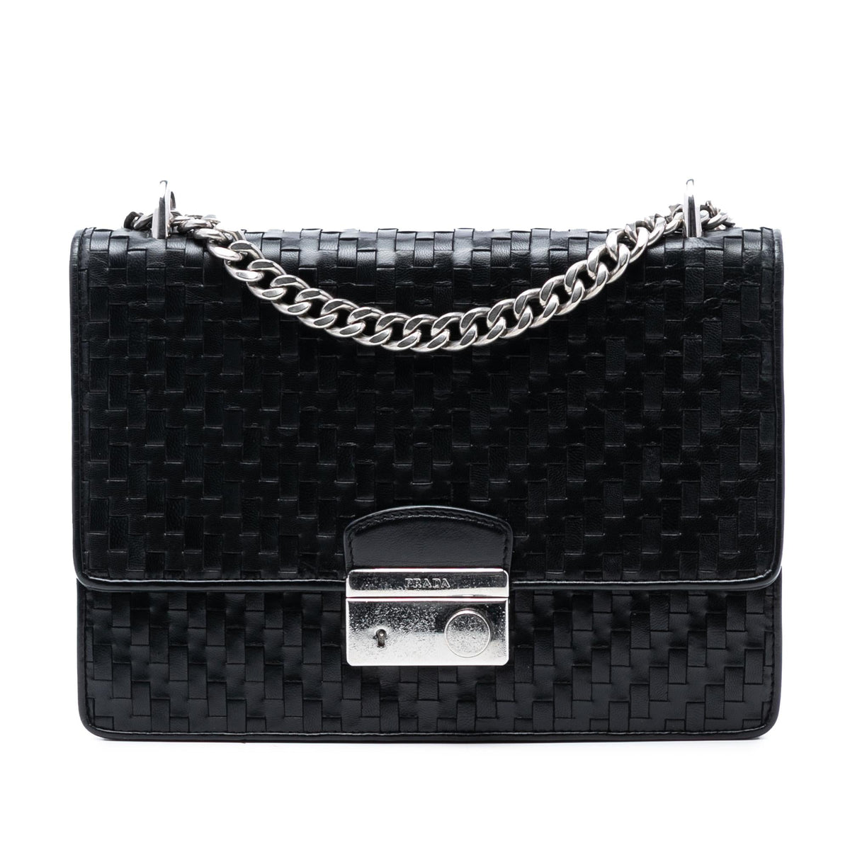 Prada Woven Madras Leather Chain Flap Bag