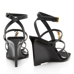 Saint Laurent Calfskin Cassandra Strappy Wedge Sandals - Size 7 / 37