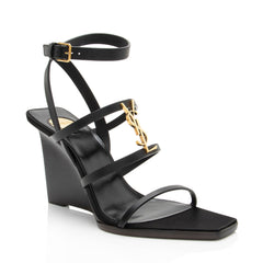 Saint Laurent Calfskin Cassandra Strappy Wedge Sandals - Size 7 / 37
