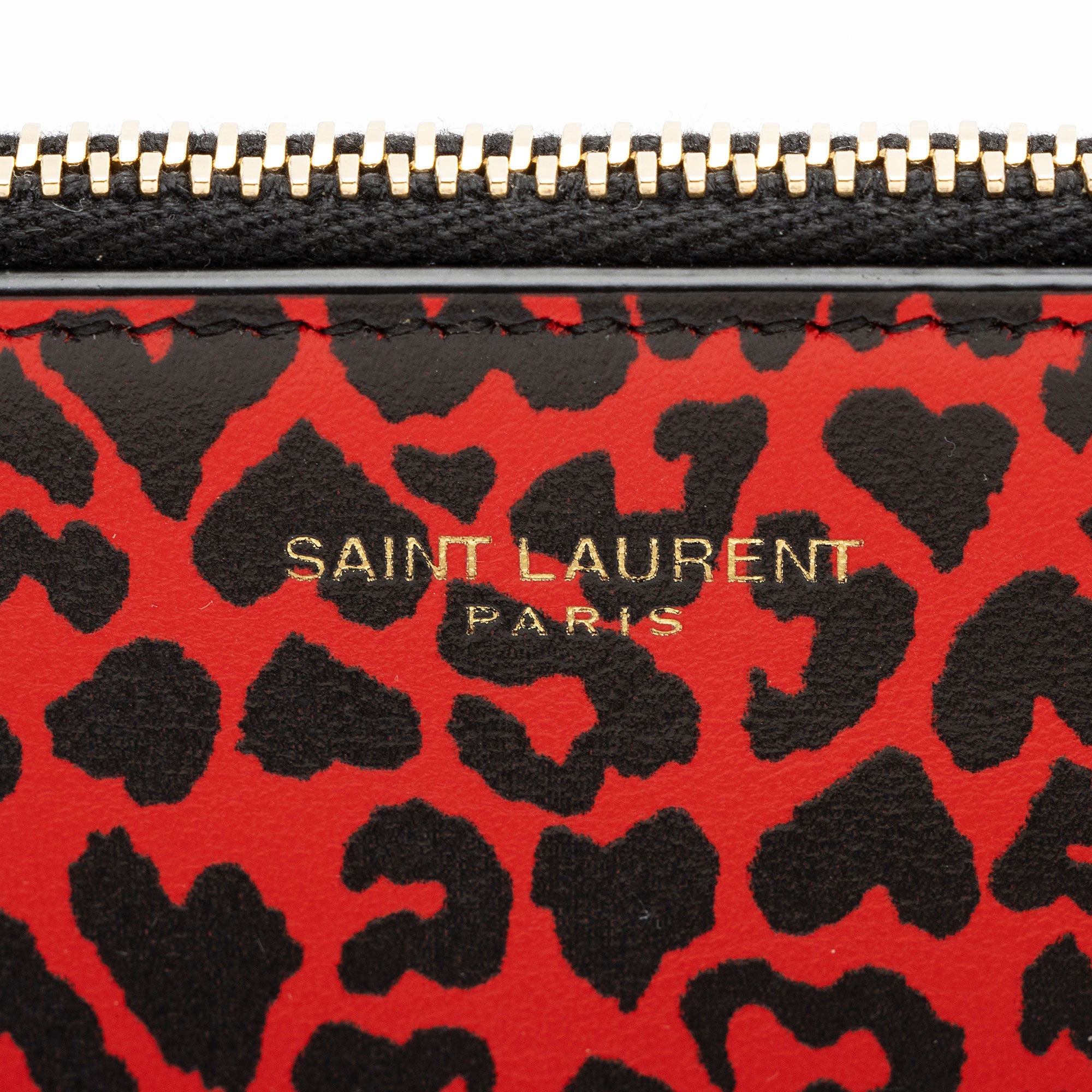 Saint Laurent Calfskin Leopard Small Zip Pouch