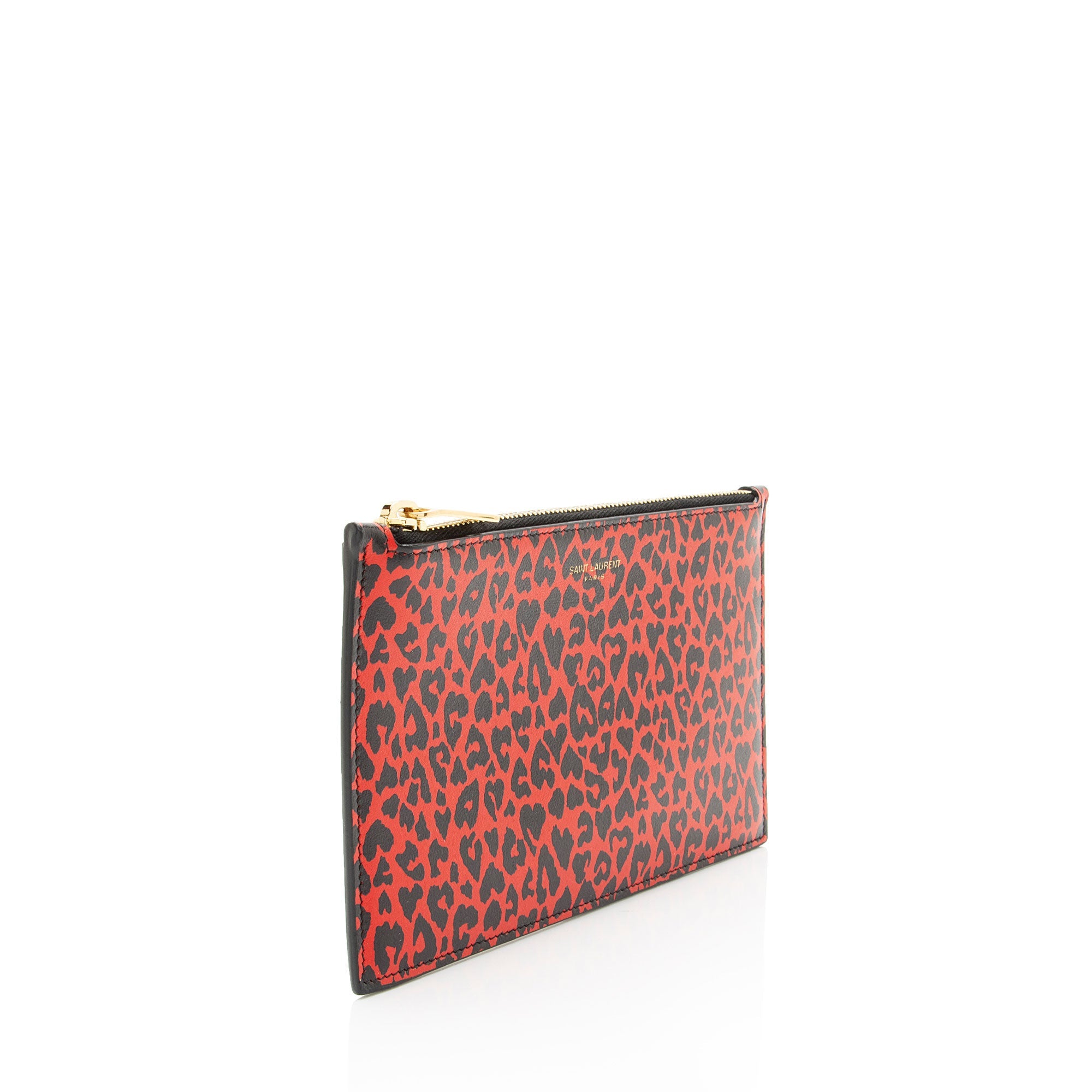 Saint Laurent Calfskin Leopard Small Zip Pouch