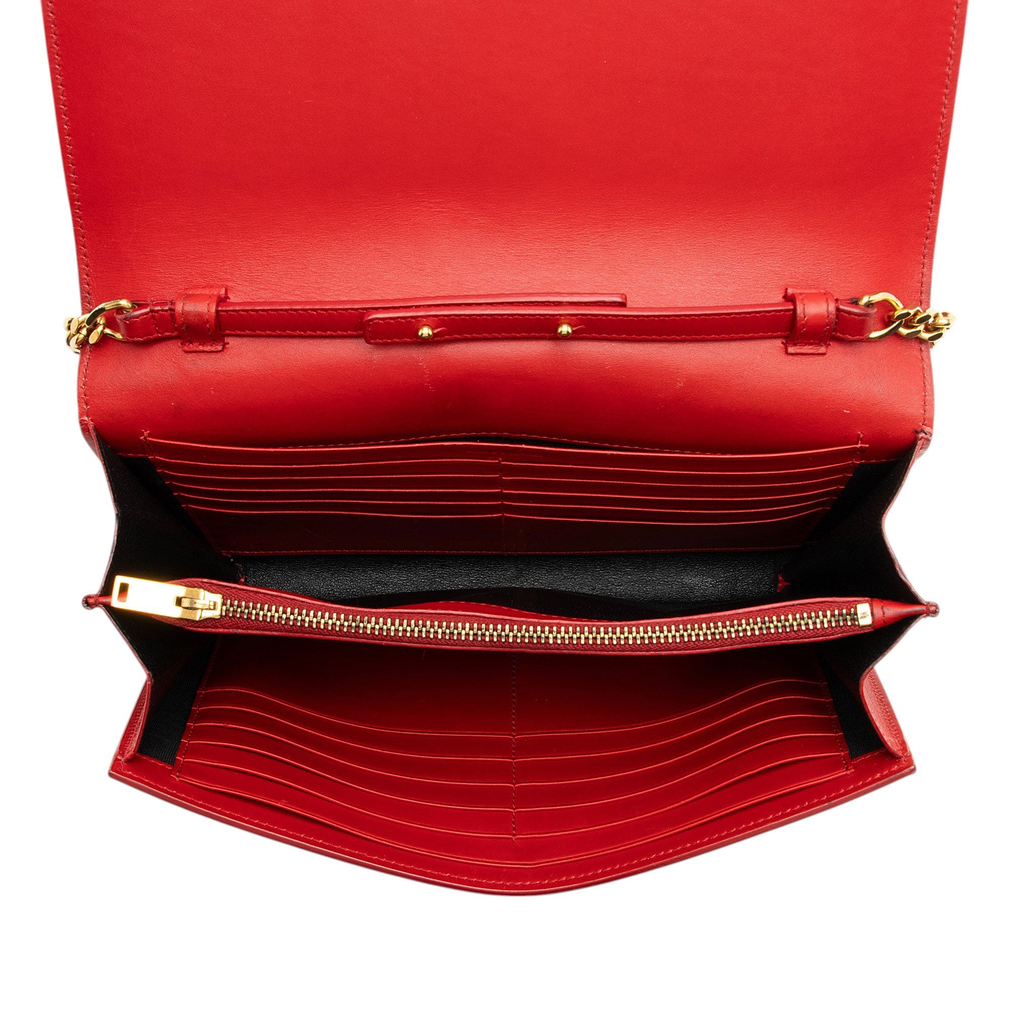 Saint Laurent Calfskin Monogram Kate Chain Wallet