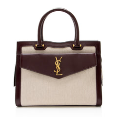 Saint Laurent Canvas Calfskin Monogram Uptown Medium Tote