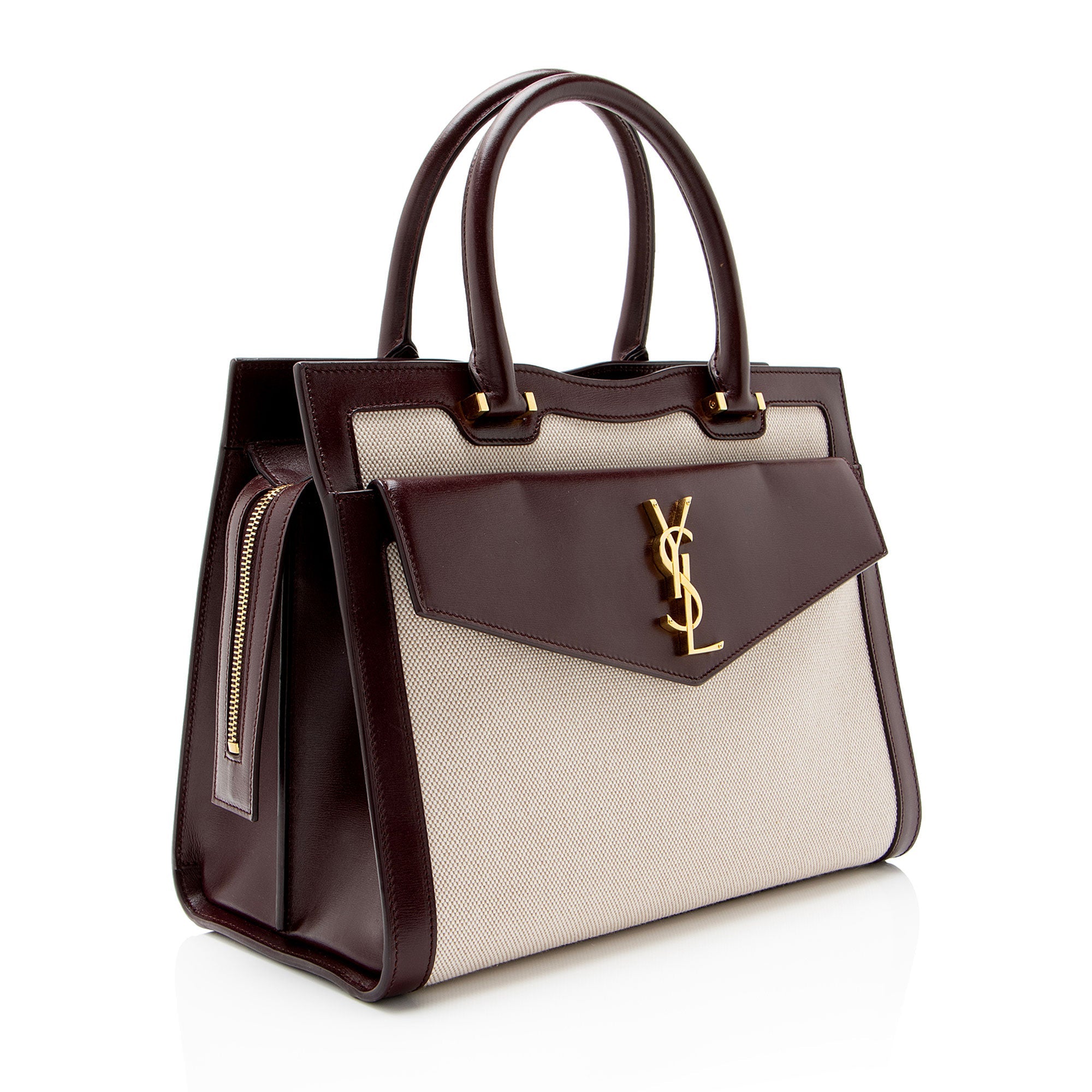 Saint Laurent Canvas Calfskin Monogram Uptown Medium Tote
