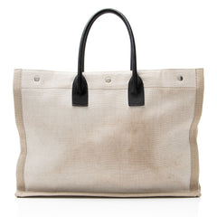 Saint Laurent Canvas Calfskin Rive Gauche Large Tote