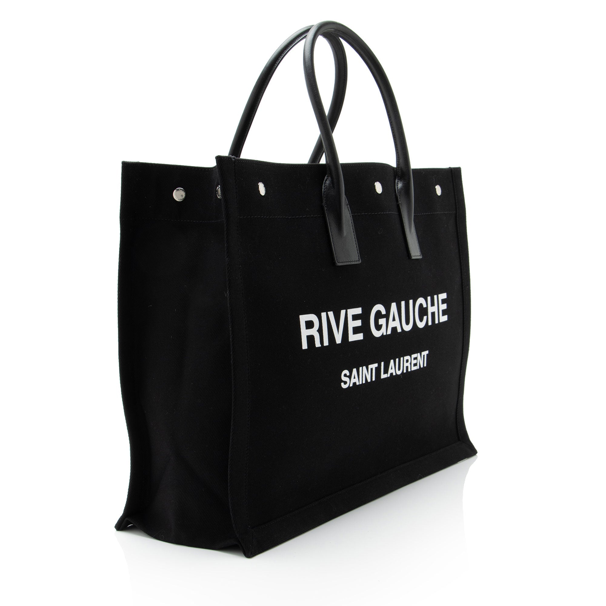 Saint Laurent Canvas Calfskin Rive Gauche Large Tote