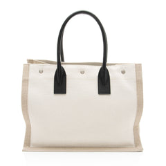 Saint Laurent Canvas Calfskin Rive Gauche Small Tote