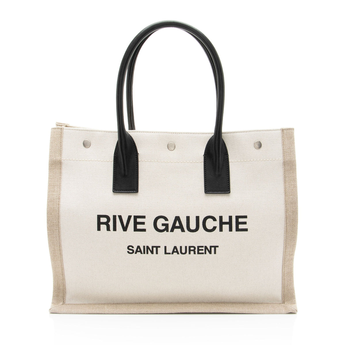 Saint Laurent Canvas Calfskin Rive Gauche Small Tote