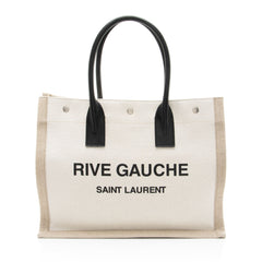 Saint Laurent Canvas Calfskin Rive Gauche Small Tote