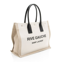 Saint Laurent Canvas Calfskin Rive Gauche Small Tote