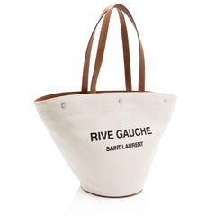 Saint Laurent Canvas Calfskin Trapezoid Rive Gauche Tote