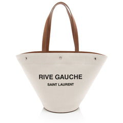 Saint Laurent Canvas Calfskin Trapezoid Rive Gauche Tote