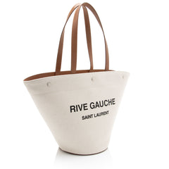 Saint Laurent Canvas Calfskin Trapezoid Rive Gauche Tote
