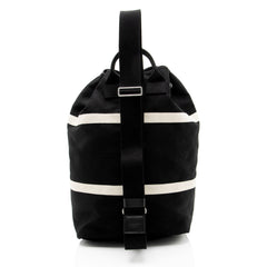 Saint Laurent Canvas Embroidered Rive Gauche Drawstring Sling Bag