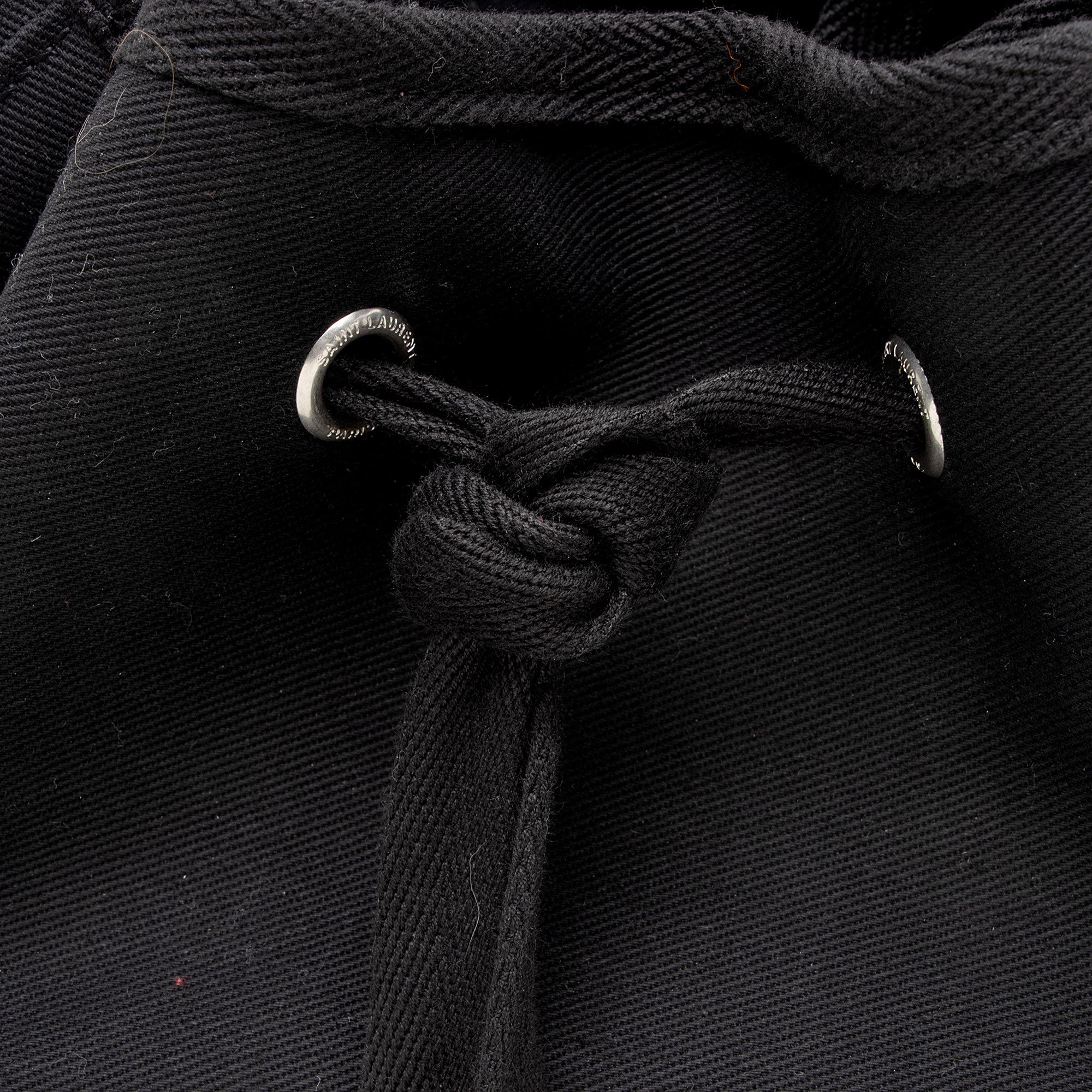 Saint Laurent Canvas Embroidered Rive Gauche Drawstring Sling Bag