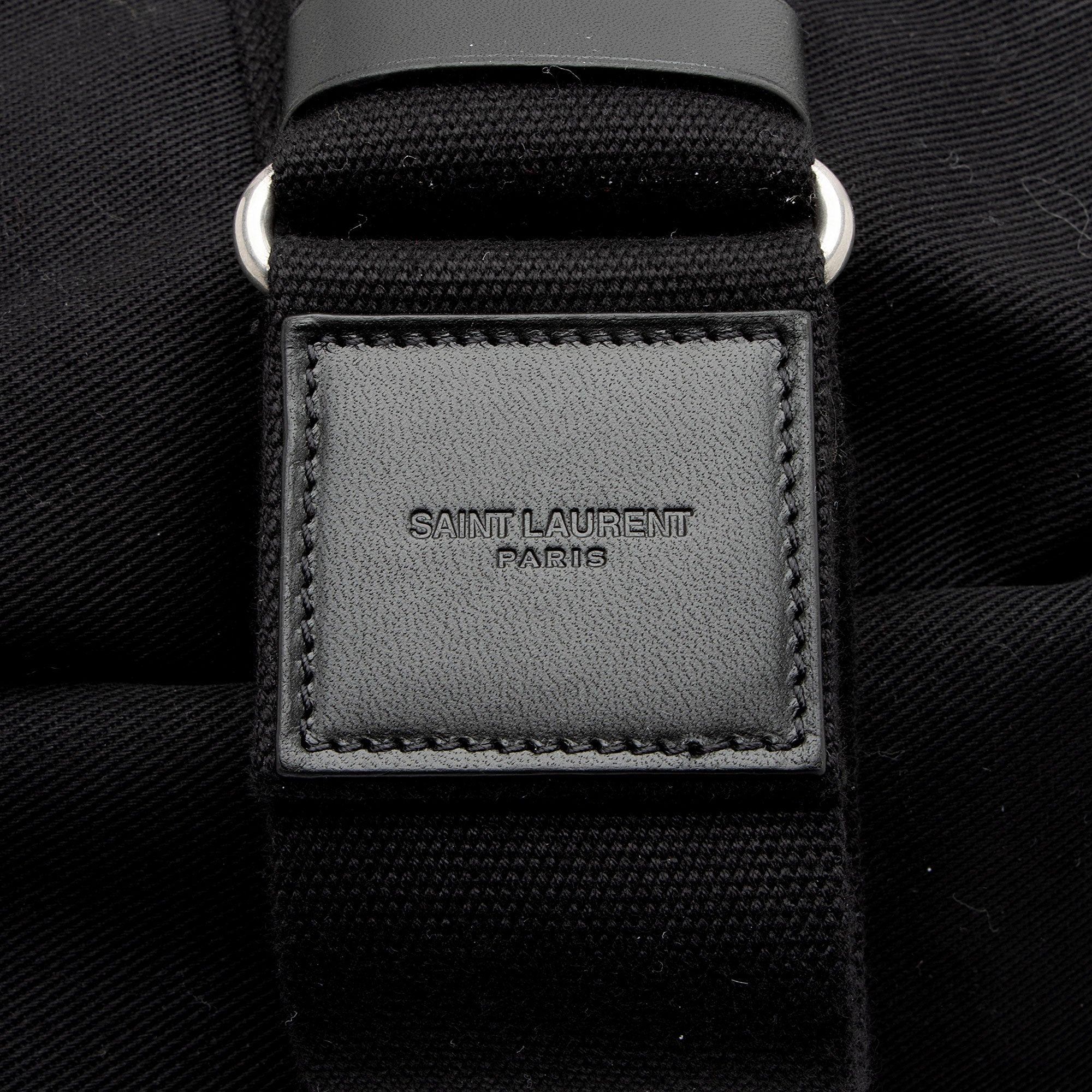 Saint Laurent Canvas Embroidered Rive Gauche Drawstring Sling Bag