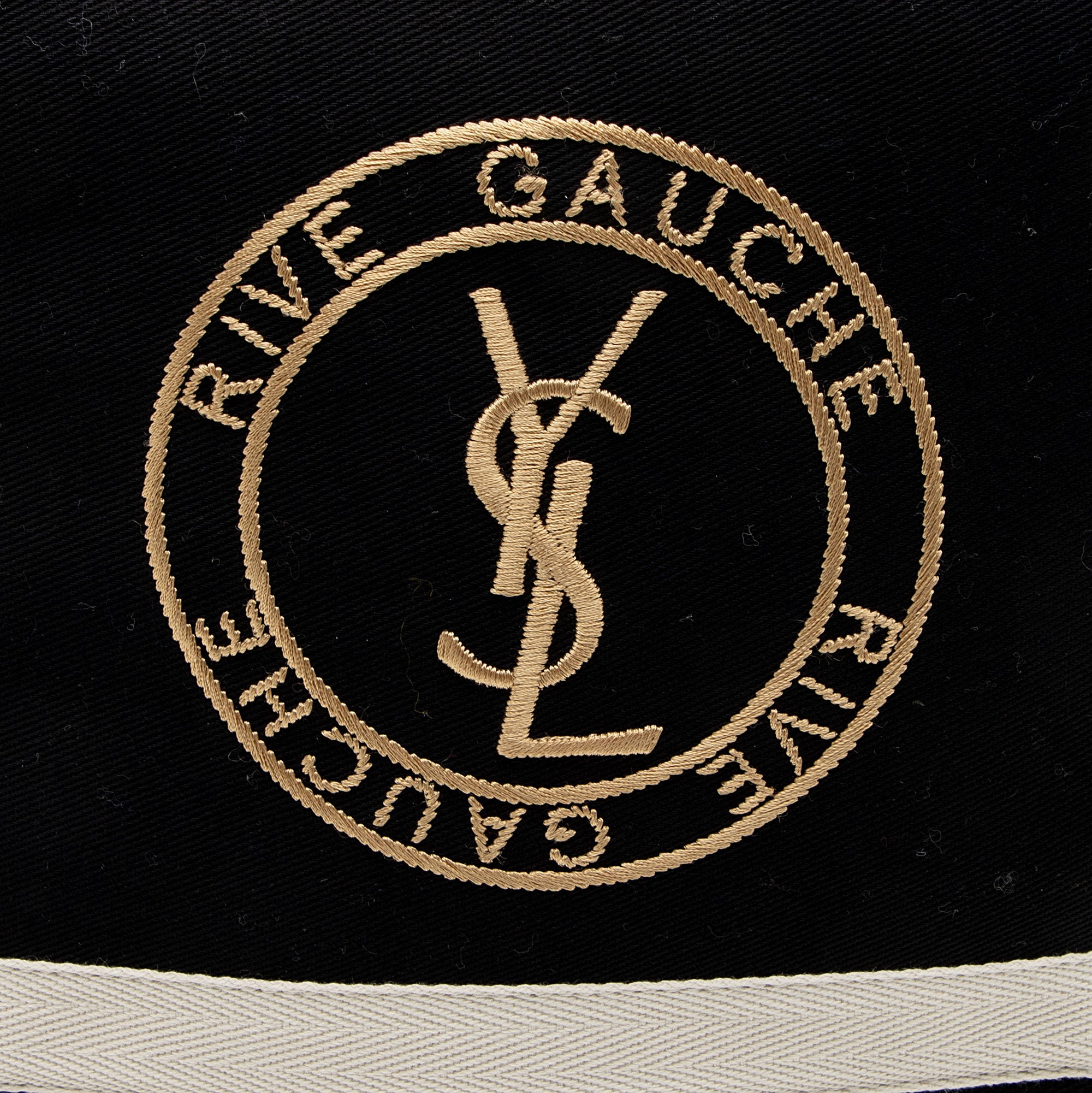 Saint Laurent Canvas Embroidered Rive Gauche Drawstring Sling Bag