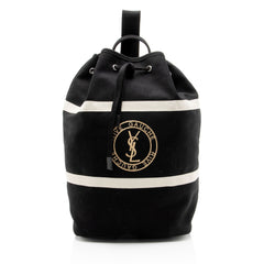 Saint Laurent Canvas Embroidered Rive Gauche Drawstring Sling Bag