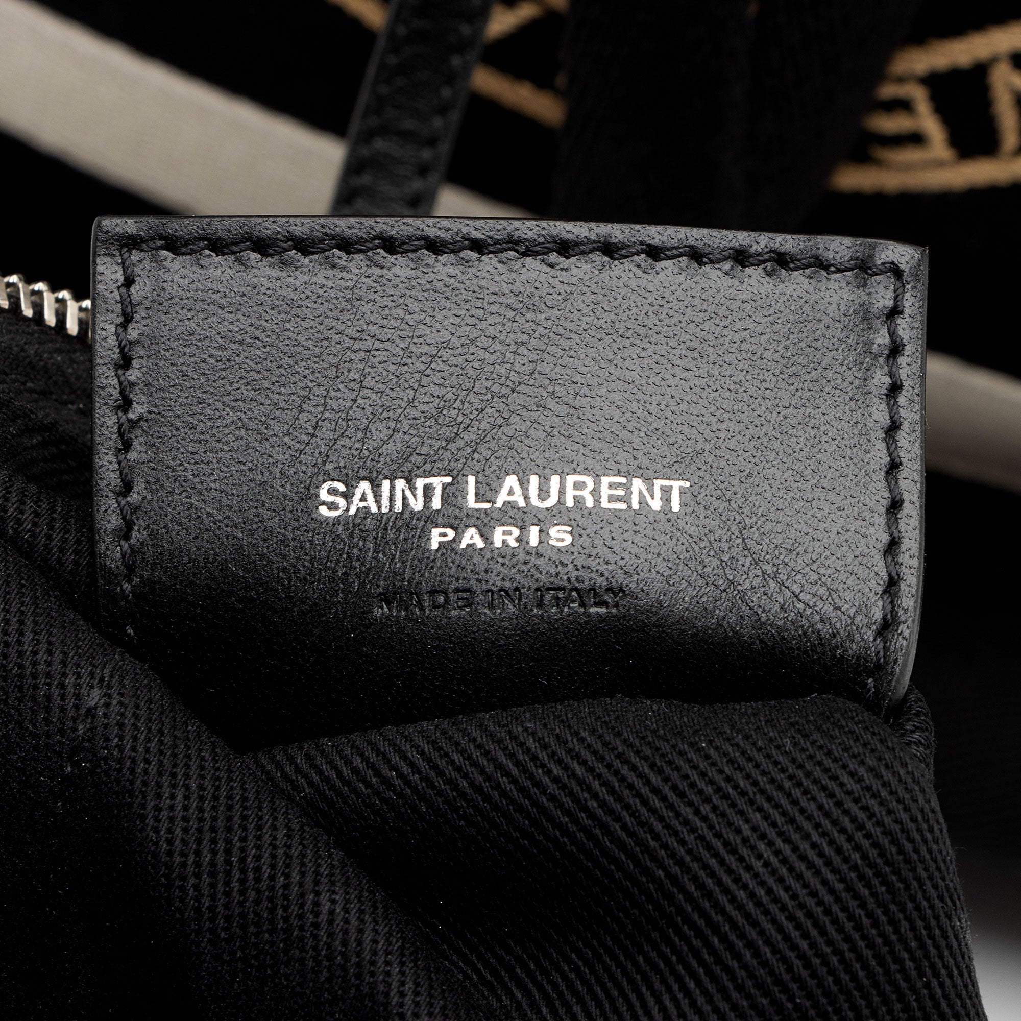 Saint Laurent Canvas Embroidered Rive Gauche Drawstring Sling Bag