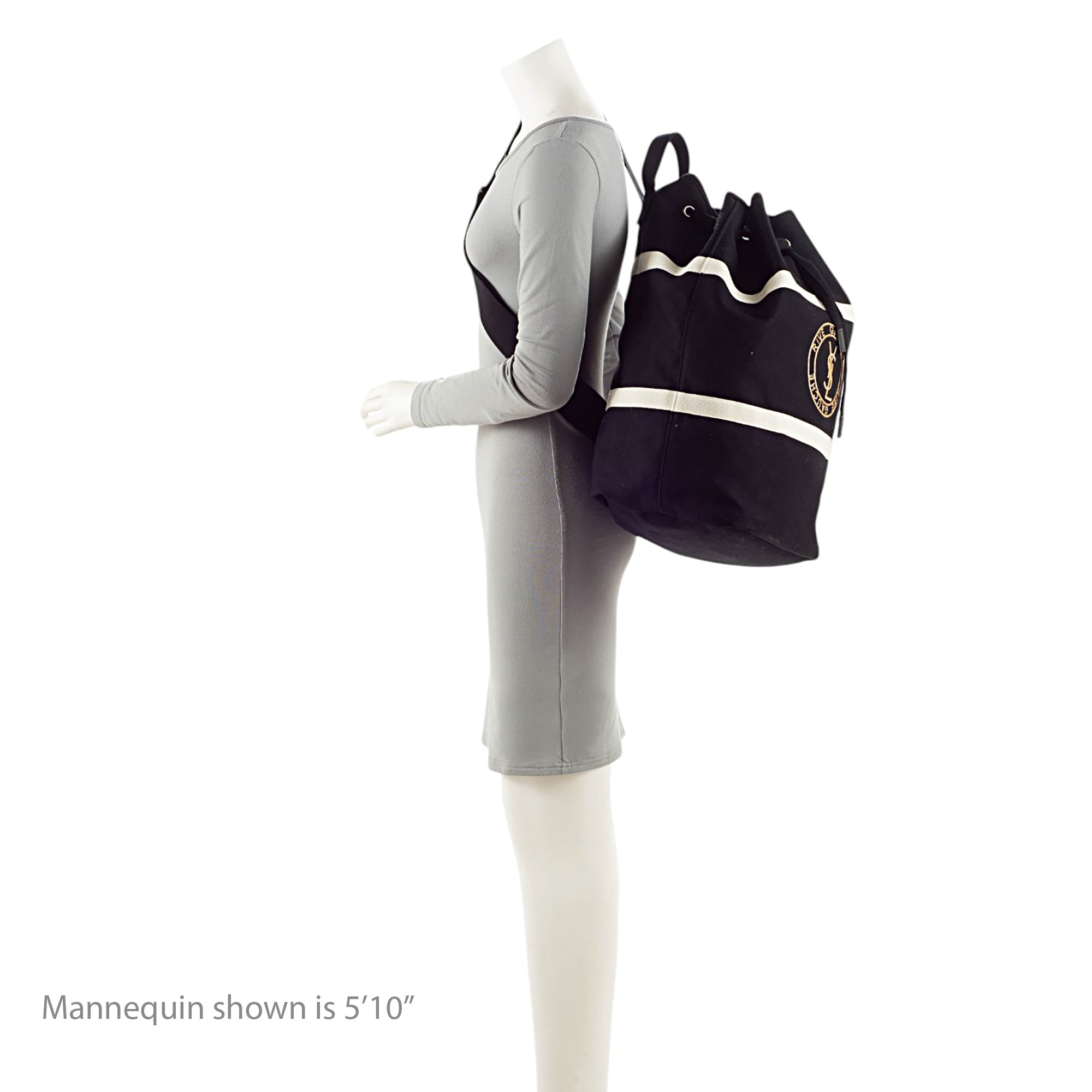Saint Laurent Canvas Embroidered Rive Gauche Drawstring Sling Bag