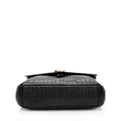Saint Laurent Croc Embossed Calfskin Monogram College Medium Shoulder Bag